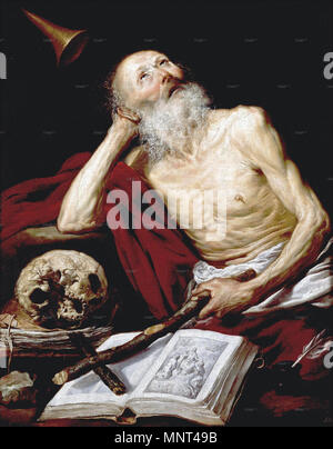 San Jerónimo. Español: La Obra Vertreter einer San Jerónimo de Estridón, uno de Los Padres de la Iglesia, haciendo penitencia en el Desierto. . 1643. 973 Pereda-San Jeronimo Stockfoto