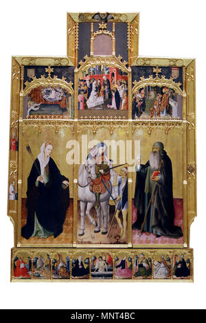 Altarbild der heiligen Ursula, Martin und Anthony. Español: Esta obra, llamada el Retablo de San Martín, Santa Úrsula entfernt befindet sich y San Antonio Abad, Procede de la Cartuja de Porta Coeli y aproximadamente debió ser realizada Entre 1437 y 1440. Deutsch: Retaule de Sant Martí, Santa Úrsula entfernt befindet sich i Sant Antoni Abat, de Gonçal Peris, procedent de la Cartoixa de Porta Coeli. . Zwischen ca. 1437 und ca. 1440. 973 Peris-Sarria-02 Stockfoto