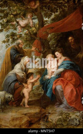 English: Ildefonso-Altar: Die Hl. Familie unter dem Apfelbaum (Außenseiten der Flügel) Englisch: Die heilige Familie unter dem Apfelbaum English: um 1630/1632. 977 Peter Paul Rubens 124 Stockfoto