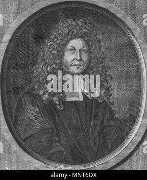 . Englisch: Ätzen von Philip Verheyen, Professor für Anatomie an der Universität von Leuven, 1691. Gegenüber Titelseite Verheyen des Corporis humani anatomia Français: Tiefdruck à l'eau-forte montrant un Portrait de Philip Verheyen professeur d'anatomie à l'Université de Louvain, 1691, Face à la page de titre de Corporis humani anatomia de Philip Verheyen. 1691. 981 Philip Verheyen 7/8 Stockfoto
