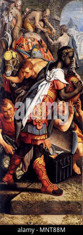 Linker Flügel eines Triptychons mit der Anbetung der Heiligen Drei Könige circa 1560. 989 Pieter Aertsen 011 Stockfoto