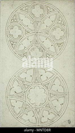 Français: Deux rosaces de fenêtres gothiques aus dem 15. Jahrhundert. 1006 Pisanello-Codex Vallardi 2530 Stockfoto