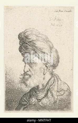 . Français: Tiefdruck d'un Buste d'un Vieil homme avec une Barbe, un-Turban et une Grande Boucle d'oreille. 1638. Salomon Koninck 1015 Portrait d'un homme avec un-Turban-1639-Salomon Koninck Stockfoto