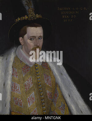 . Portrait von James VI. von Schottland, I von England und Irland English: James I. (1566-1625) mit dem Sancy-Diamanten an der Hutkrempe. 1595. Adrian Vanson (Fl. 1581 - 1602) Alternative Namen Adrian van Son Beschreibung flämischen Maler Geburtsdatum / Tod 1602 die Arbeit von 1581 bis zum Beginn der Arbeiten Ort Edinburgh 1602 Behörde: Q 4685406 VIAF: 96468392 ULAN: 500105621 RKD: 73904 1020 Porträt von König James I&amp; VI (Adrian Vanson) Stockfoto