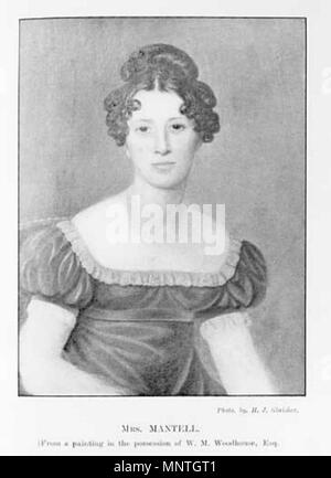 Portrait von Mary Ann Mantell, der Tochter des G E Woodhouse und Ehefrau von Dr. Gideon Mantell. Sie ist allgemein gedacht die ersten Iguanodon Zahn 1822 gefunden zu haben. . Englisch: Portrait von Mary Ann Mantell. Bildunterschrift: 'Mrs. Mantell aus einem Gemälde in den Besitz von W. M. Woodhouse, Esq.". 19. uncredited 1020 Portrait von Mary Ann Mantell Stockfoto