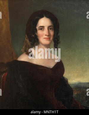 . Englisch: Portrait von Sarah Polk, der Frau des 11. Präsident der Vereinigten Staaten James K. Polk. Sarah Polk stellte im Weißen Haus für dieses Porträt von George Peter Alexander Healy in 1846. Die Künstlerin ihre Geschmäcker erfasst. Sie begünstigt, Satins, Seide und Samt, wie den weinroten Farbe velvet Beispiel trägt Sie hier. Designs für ihre Kleider waren die aktuelle im Paris des Louis-Philippe. James K. Polk Ancestral Home Collection. 1846. George Peter Alexander Healy 1021 Portrait von Sarah Polk von George Peter Alexander Healy Stockfoto