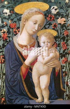 . Madonna und Kind Anhänger von Fra Filippo Lippi und Francesco Pesellino Tempera auf Holz, 67,2 x 46 cm Washington, National Gallery Kunst. ca. 1470. Pseudo-Pier Francesco Fiorentino Alternative Namen Imitatori di Lippi e Pesellino Beschreibung italienischer Maler arbeiten Zeitraum 1460-1500 Arbeit Ort Florenz Authority control: Q 18577975 WGA: PSEUDO-PIER FRANCESCO FIORENTINO RKD: 63379 1032 Pseudo-Pier Francesco Fiorentino, Madonna del Roseto Stockfoto