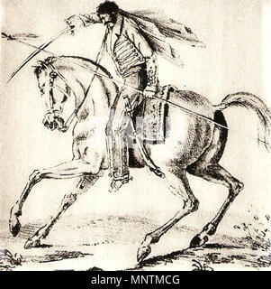 . Englisch: Juan Facundo Quiroga, namens "Tigre de los Llanos', der Führer des Volkes La Rioja. Español: Juan Facundo Quiroga en 1831, según una litografía de César H Bacle. 1831. César Hipólito Bacle (1794-1838) 1036 Quiroga 1831 Stockfoto