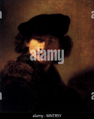 Portrait of a Velvet Beret 1634. 1050 Rembrandt - Selbstbildnis mit Samt Baskenmütze und Fell Mantel - WGA 19212 Stockfoto