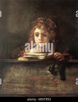 Titus an seinem Schreibtisch. Portrait von Titus van Rijn (1641-1668) Rembrandt's Sohn mit Saskia van Uylenburgh. 1655. 1050 Rembrandt - Titus - WGA 19170 Stockfoto