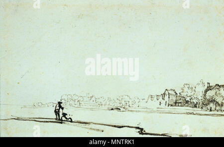 Blick auf die Amstel in Richtung der Bergenvaarderskamer und Umgebung ca. 1640. 1052 Rembrandt Aussicht auf die Amstel Stockfoto
