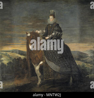 Equestrian portrait von Margarita von Österreich. Español: Retrato de la Reina Margarita de Austria (1584-1611), Que fue Reina consorte de España por su matrimonio con el rey Felipe III de España y también La Madre del rey Felipe IV. . Ca. 1635. 1058 Retrato Ecuestre de Margarita de Austria Stockfoto