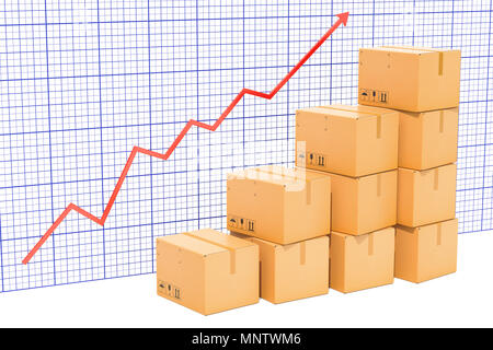 Diagramm der zunehmenden Ausfuhr und Versand, wachsende Chart. 3D-Rendering Stockfoto