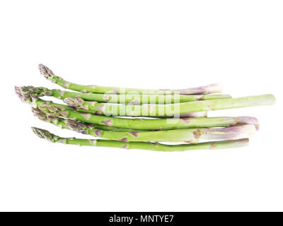 Grüner Spargel frische Triebe Bündel isoliert auf Weiss. Frühling Saison Gemüse. Stockfoto