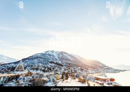 Winterlandschaft Schnee Stadt Tromsö in Nordnorwegen Stockfoto