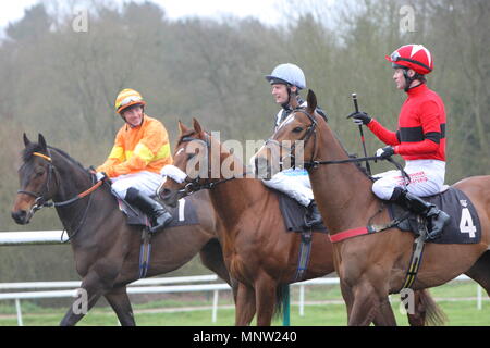 Jockey Robert Havlin, strahlende Licht mit Kieren Fallon auf Opera Prinz und Steve Drowne auf Lingfiled gebunden, in dem Nicholas Hall Handicap Stakes. Lingfield Park Race Track, Lingfield, England. 30. März 2011 Stockfoto