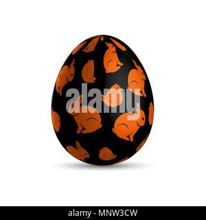 Schwarz Osterei mit orange Vögel und Osterhasen Stock Vektor