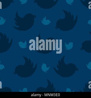 Nahtlose Muster von Vögel auf einem blauen Hintergrund. Der dompfaff Muster Stock Vektor