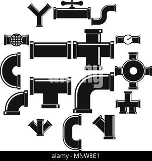 Rohrleitung Symbole gesetzt, einfachen Stil Stock Vektor
