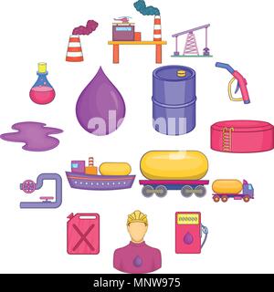 Öl-Industrie Ikonen-Set, Cartoon-Stil Stock Vektor