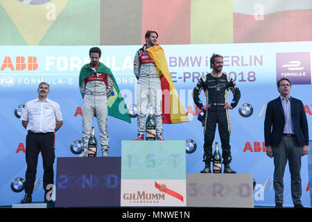 Berlin, Deutschland. 19. Mai 2018. Berlin, das Podium mit Daniel Abt des Audi-Sport gewinnen im Flughafen Tempelhof Flughafen Berlin E-Prix. 19.05.2018, Berlin, Deutschland Quelle: Unabhängige Fotoagentur Srl/Alamy leben Nachrichten Stockfoto