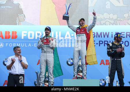 Berlin, Deutschland. 19. Mai 2018. Berlin, das Podium mit Daniel Abt des Audi-Sport gewinnen im Flughafen Tempelhof Flughafen Berlin E-Prix. 19.05.2018, Berlin, Deutschland Quelle: Unabhängige Fotoagentur Srl/Alamy leben Nachrichten Stockfoto