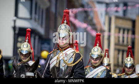 Windsor, Großbritannien. 19. Mai 2018. Die Household Cavalry Pferde während der Hochzeitszeremonie. Prinz Henry Charles Albert David von Wales heiratet Frau Meghan Markle in einem Gottesdienst in der St. George's Chapel im Gelände von Schloss Windsor. Credit: SOPA Images Limited/Alamy leben Nachrichten Stockfoto