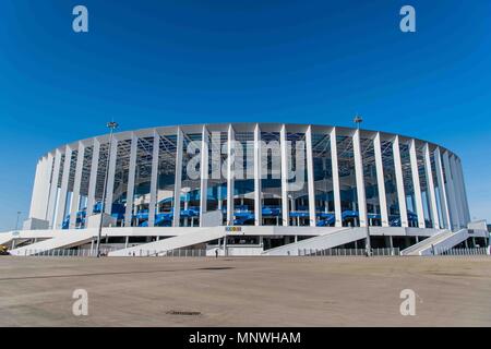 Moskau. 16 Apr, 2018. Bild auf April 16, 2018 zeigt die Außenansicht von Nischni Nowgorod Stadion die Gastgeber des 2018 World Cup in Volgogard, Russland entspricht. Quelle: FIFA-LOC/Xinhua/Alamy leben Nachrichten Stockfoto