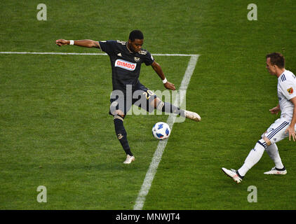 Chester, Pennsylvania, USA. 19 Mai, 2018. Die Union MARCUS EPPS, (20), in der Aktion gegen Real Salt Lake während des Spiels in der Chester Pa Credit: Ricky Fitchett/ZUMA Draht/Alamy leben Nachrichten Stockfoto