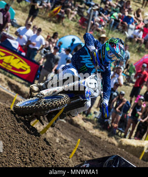 Rancho Cordova, CA. 19 Mai, 2018. #62 Justin Cooper kommt die Wende 20 Während der Lucas Oil Pro Motocross Meisterschaft 250 ccm-Klasse moto #1 bei Hangtown Motocross Classic Rancho Cordova, CA Thurman James/CSM/Alamy leben Nachrichten Stockfoto