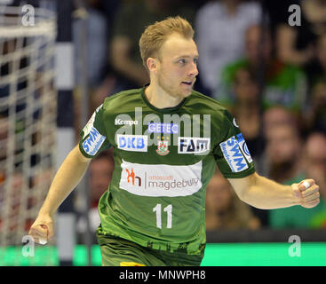 Magdeburg, Deutschland. 20. Mai 2018. Handball, EHF-Cup, Final Four, gleiches für Platz 3, SC Magdeburg vs Frisch Auf Göppingen in der getec Arena: Magdeburger Daniel Pettersson feiert nach einem Ziel. Foto: Jan Kuppert/dpa Quelle: dpa Picture alliance/Alamy leben Nachrichten Stockfoto