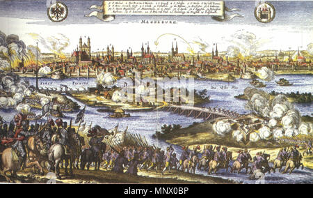 . Sack von Magdeburg 1631, kaiserlichen Truppen erobern die Maut Redoute und den Vororten im April 1631. 1659. Johann Philipp Abelin, († 1634) 1082 Sack von Magdeburg 1631 Stockfoto