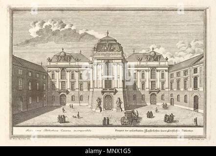 . Deutsch: Das josefsplatz in Wien mit der kaiserlichen Bibliothek, heute der Österreichischen Nationalbibliothek. Kupferstich von Salomon Kleiner, 1733 English: Josefsplatz in Wien mit der Hofbibliothek", "Heute" der Österreichischen Nationalbibliothek. Stich von Salomon Kleiner, 1733. 1773. Salomon Kleiner 1087 Salomon Kleiner Hofbibliothek am Josefsplatz in Wien Stockfoto