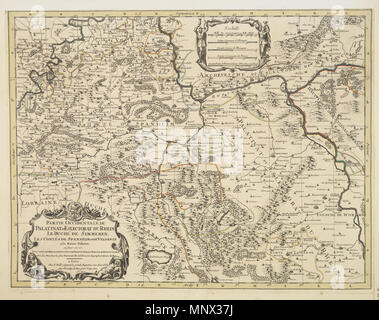 . Englisch: Partie Occidentale du Palatinat et Eslectorat du Rhein Le Duché de Simmeren, Les Comtés de Spanheim, et de Veldentz a la Maison Palatine. ou sind encor Les Comtés de Rheingravenstein, de Falkenstein, et la Baronie de Reipoltzkirch (...) Beschreibung der Website: Verlag: JAILLOT, H./MORTIER, S. Titel: Partie Occidentale du Palatinat et Eslectorat du Rhein Le Duché de Simmeren. . Erschienen in: Amsterdam, 1692 Größe: 16,3 x 21,5 cm. 41,5 x 54,5 cm. Färbung: In der ursprünglichen o/l Farben. Zustand: Gedruckt auf schwerem Papier etwas gebräunt. Einige Oxidation von Papier durch Licht aus Stockfoto