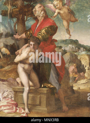 Italienisch: Il sacrificio di Isacco die Opferung Isaaks ca. 1527 (zwischen 1525 und 1529). 1096 Andrea del Sarto - Il sacrificio di Isacco (Cleveland) Stockfoto