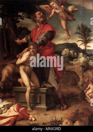 Italienisch: Il sacrificio di Isacco die Opferung Isaaks zwischen 1527 und 1529. 1096 Andrea del Sarto - Il sacrificio di Isacco (Dresden) - WGA 00396 Stockfoto