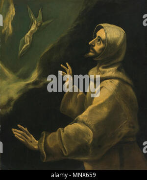 . Der heilige Franz von Assisi die Stigmata. 16. Jahrhundert. 1105 Schule von El Greco der Heilige Franz von Assisi die Stigmata Stockfoto