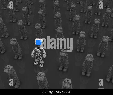 Kleine Roboter Figuren, 3D-Illustration, dunklen Hintergrund Stockfoto