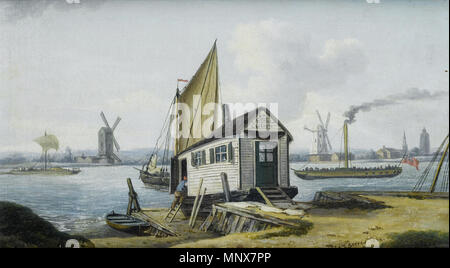 Die königliche Chelsea ferryhouse mit der Post Mühle bei Nine Elms auf der linken Seite 1824 gesehen. 1112 John Thomas Serres - Die königliche Chelsea ferryhouse (1824) Stockfoto