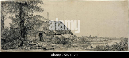 Landschaft mit einem Cottage und einem großen Baum 1641. 1052 Rembrandt van Rijn - Landschaft mit einem Cottage und einem großen Baum Stockfoto