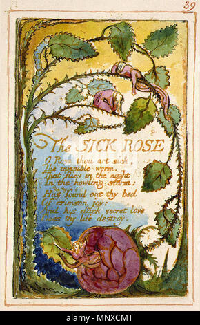 . Englisch: Lieder der Unschuld und Erfahrung Kopie AA Objekt 39 Die kranke ROSE. 1826. William Blake (1757 - 1827) Alternative Namen W. Blake; Uil" iam Bleik Beschreibung britische Maler, Dichter, Schriftsteller, Theologe, Sammler und Graveur Geburtsdatum / Tod 28. November 1757 12. August 1827 Ort der Geburt / Todes Broadwick Street Charing Cross Standort London Authority control: Q 41513 VIAF: 54144439 ISNI: 0000 0001 2096 135 X ULAN: 500012489 78095331 LCCN: n NLA: 35019221 WorldCat 1131 Lieder der Unschuld und Erfahrung Kopie AA Objekt 39 Die kranke ROSE Stockfoto