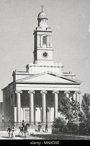 . Englisch: St Peter's Church, Eaton Square, Belgravia, London, England. Drucken im Jahre 1827 veröffentlicht, dem Jahr, in dem das Gebäude fertiggestellt wurde. Von seiner Gründung St Peter's Church, Eaton Square, Pimlico wurde in der Regel als St Peter's, Pimlico, mindestens bis zum Jahr 1878 aufgezeichnet. St. Peter's Kirche, Eaton Square, Pimlico (Gemeinde). 13. Oktober 1827. Von Thos erstellt. H. in der Hirten. Von Thos eingraviert. Dale. 1137 St Peter's Eaton Square, Belgravia Stockfoto