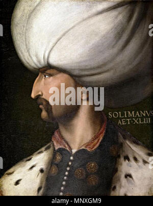 . Englisch: Portrait von Sultan Suleiman dem Prächtigen (1494-1566). ca. 1550. Cristofano dell'Altissimo (1525 - 1605) italienischer Maler Geburtsdatum / Tod 1525 21. September 1605 Ort der Geburt / Tod Florenz Florenz Arbeitsort Florenz Befehlsgewalt: Q 5186477 VIAF: 77455965 ISNI: 0000 0000 8060 5835 ULAN: 500008488 WGA: ALTISSIMO, Cristofano dell'GND: 131756966 1150 Suleiman dem Prächtigen durch Dell'Altissimo Beschreibung Stockfoto