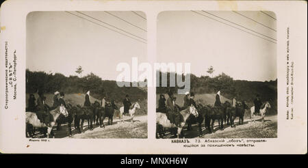 . Englisch: abchasen auf Pferd die Braut zu stehlen. 1910. Unbekannt 1153 Svet. Kaukasus. 073. Abchasen auf Pferd die Braut zu stehlen Stockfoto
