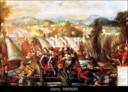 . Deutsch: Das Erfassen der Mexikanischen Kaiser Cuahtemoc Öl auf Leinwand 47 1/4 x 78 3/4 in. (120 x 200 cm). Zweiten Hälfte des siebzehnten Jahrhunderts. Unbekannt 1170 die Erfassung der Mexikanischen Kaiser Cuauhtemoc Stockfoto