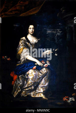 Anna Maria Luisa de' Medici. Deutsch: Das Porträt war am 16. Januar 1687 von Ferdinando de' Medici, Grand Prince der Toskana, Anna Maria Luisa älterer Bruder in Auftrag gegeben und war ohne Zweifel von 1688, wenn es in einer Bestandsaufnahme der Palazzo Pitti mit anderen sechs Porträts der Medici gemalt von Justus Sustermans erwähnt. Das Porträt wurde in Ferdinando's Publikum Zimmer angezeigt. . 1687. 1172 Die Kurfürstin Anna Maria Luisa Stockfoto