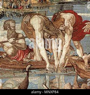 Englisch: Detail der wundersame Entwurf der Fische, die der Apostelgeschichte Wandteppich Serie nach Cartoons von Raphael. ca. 1519. 1177 Die wundersame Entwurf der Fische Wandteppich detail Stockfoto