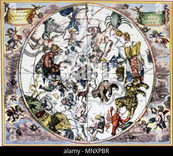 . Die nördlichen Firmament, Abbildung in "Cellarius Harmonia Macrocosmica" von Andreas Cellarius, 1660 geschrieben. . Diese Datei fehlt, Informationen zum Autor. 1178 Der nördlichen Feste von Harmonia Macrocosmica von Christoph Cellarius Stockfoto