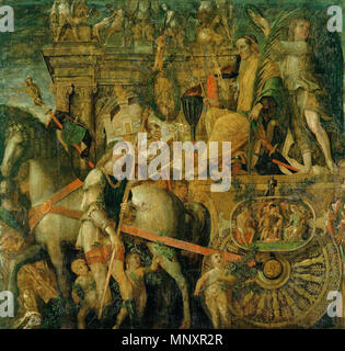 Die Triumphe von Caesar IX. Detail: Julius Caesar auf dem Triumphwagen. zwischen ca. 1486 und ca. 1505. 1182 Die Triumphe von Caesar, IX - Julius Caesar auf dem Triumphwagen; Andrea Mantegna (1484-92) Stockfoto