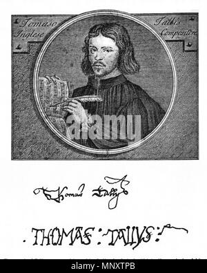 . Englisch: Thomas Tallis (1505-1585), englischer Komponist. 1. Dezember 1913. Kupferstich von Niccolò Haym nach einem Portrait von Gerard van der Gucht 1190 Thomas Tallis 001 Stockfoto